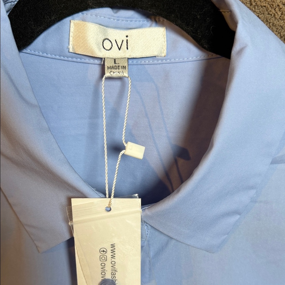 OVI Light Blue Cropped Shirt with Silver Accent pocket - Picture 5 of 14